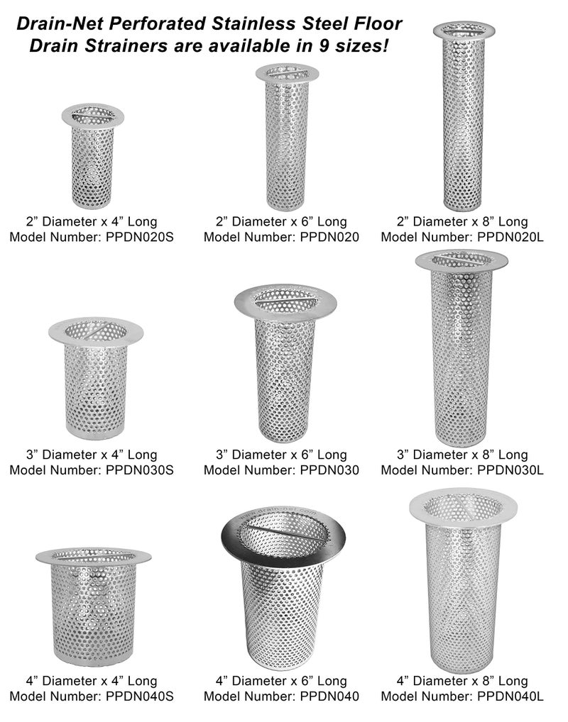 Drain-Net 4" Commercial Floor Drain Strainer, 6" Tall, Perforated Stainless Steel - Image 3